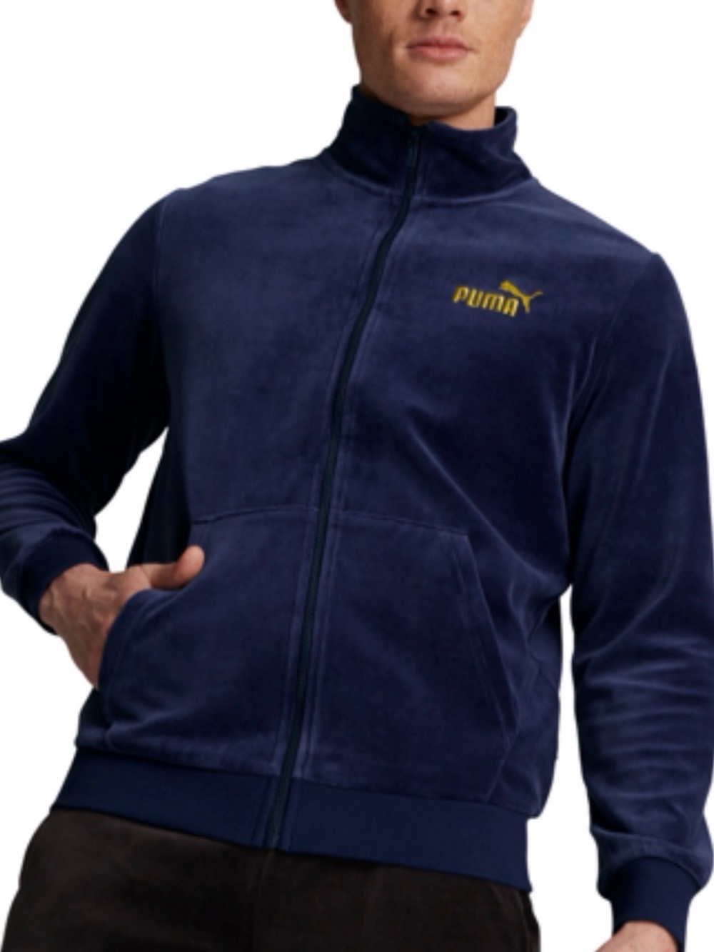 New with tags Puma Icon Velour Men’s Navy Blue Full-Zip Jacket. Gold logo size S